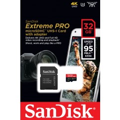 CARTAO DE MEMORIA SANDISK EXTREME PRO MICROSDXC UHS-I C/ ADAPTADOR 32GB SDSQXXG-032G-GN6MA 95MB/S 4K